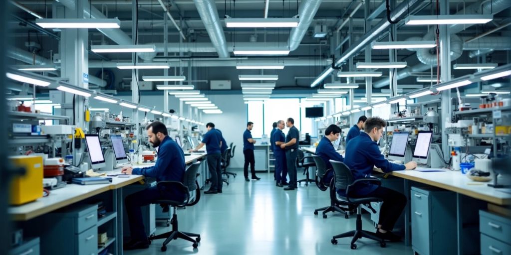 Ambiente de trabajo eficiente y organizado en una fábrica.